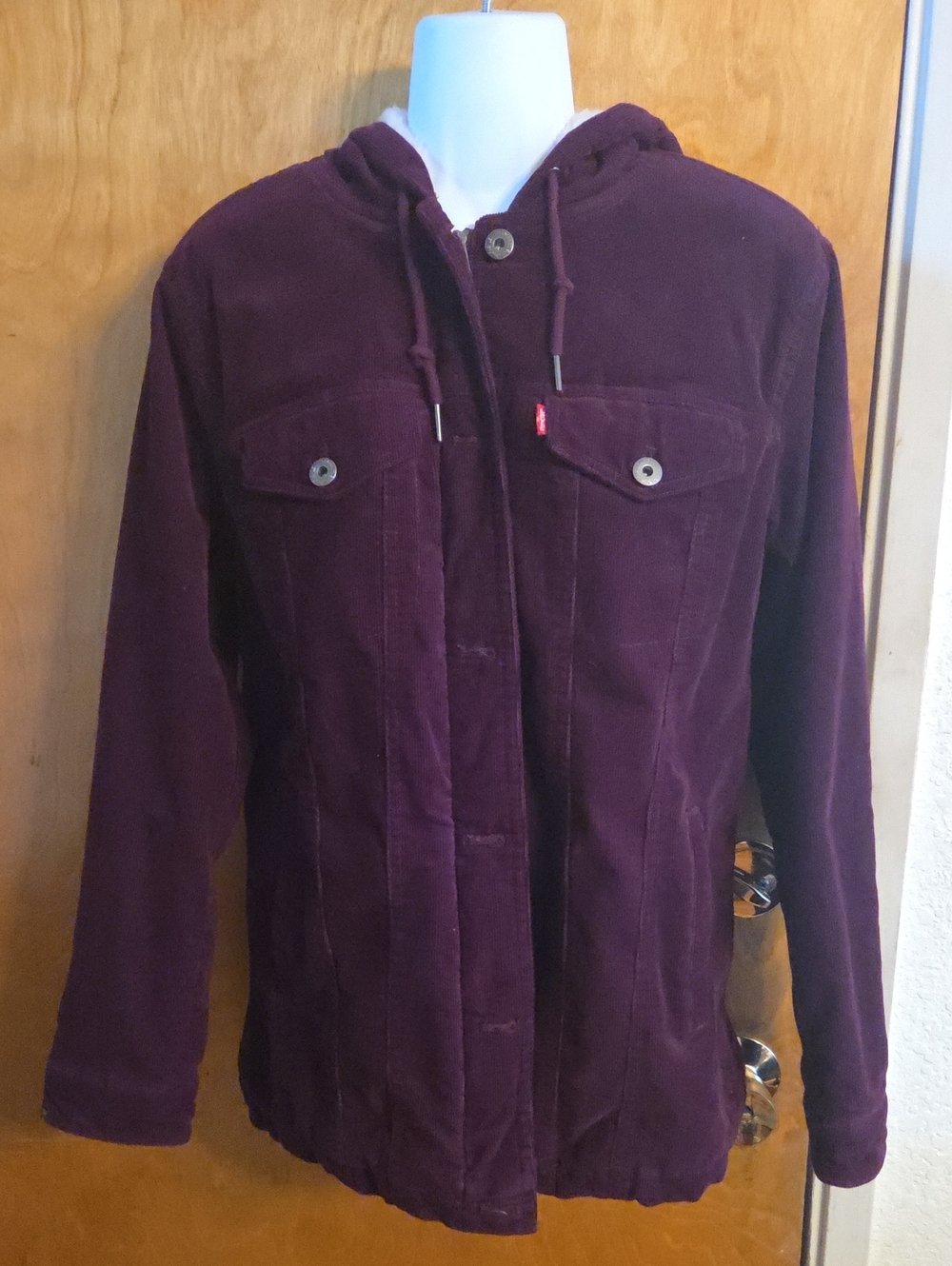 Levi Strauss Jacket Womens Plum Purple Corduroy Sherpa Lined Trucker Sz Small